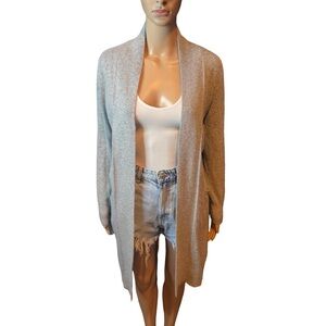 Beautiful Kenar Light Heather Gray Open-Front Long Knit Cardigan